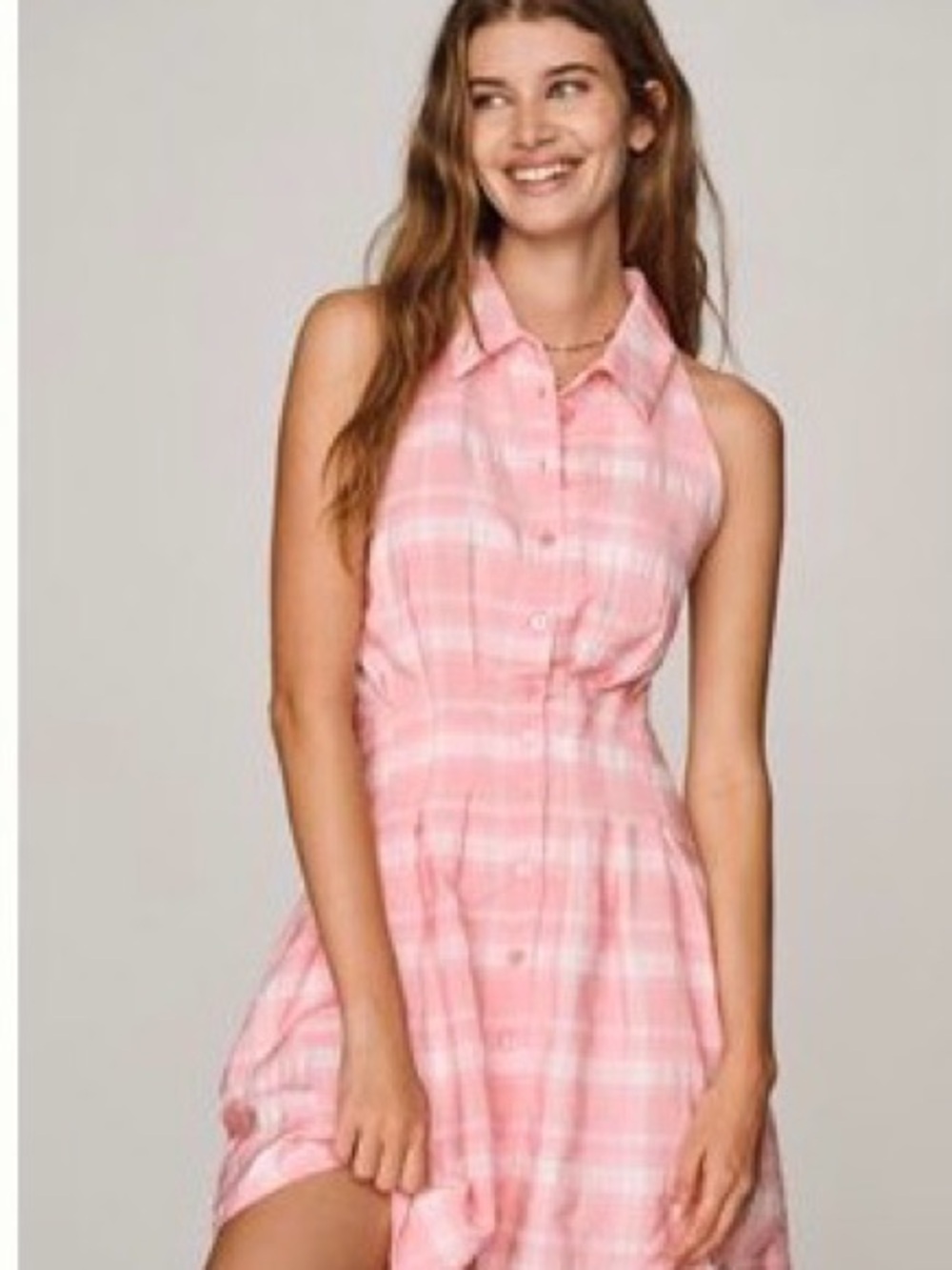 Anthropologie Pink Plaid Collared Button-Front Dress